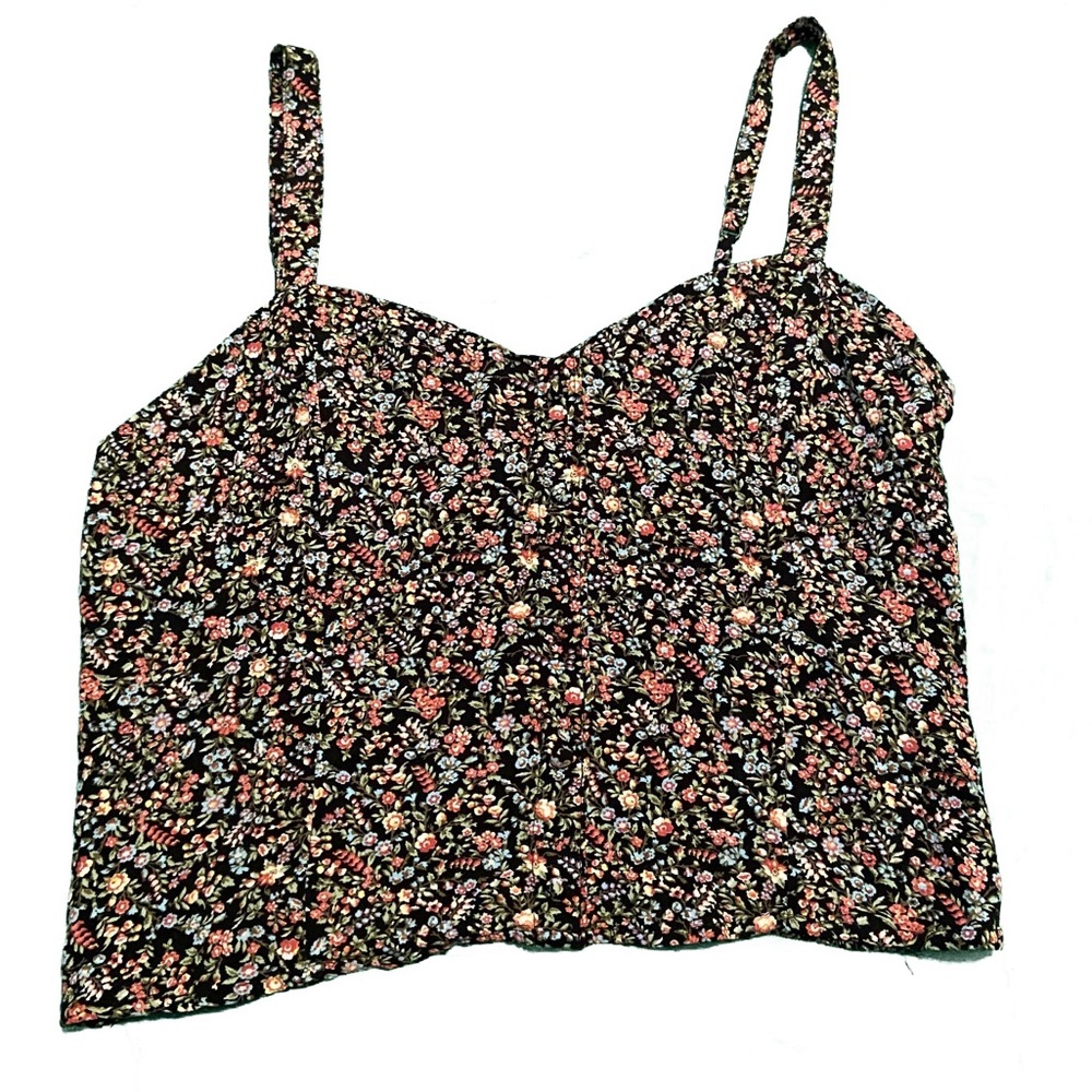 A&F floral black crop top tank w/buttons, size L